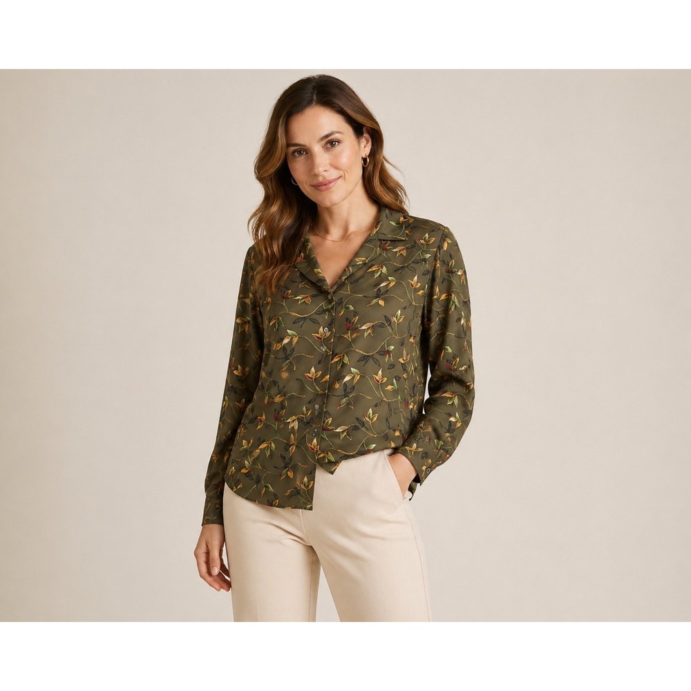 Liz Baker Essentials Floral Blouse 10P‎ Petite Button Front Cottagecore Stylish